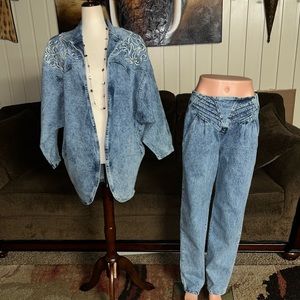 Tina Woo For Mass • Vintage • Denim  Acid Wash • Jacket & Pant Set • Size Medium